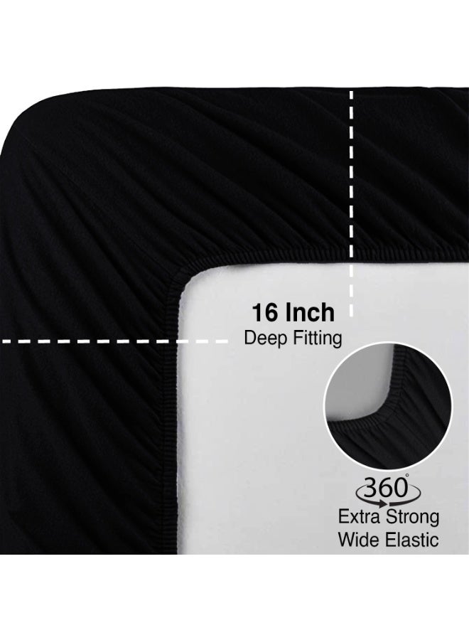 Lavish Touch Threadcount Flannel Fitted Bottom Sheet 100% Cotton- Double Brushed Flannel -170 GSM Heavyweight,Deep Pockets, Pre-Shrunk & Anti-Pill, All Around Elastic -  (Queen , Black ) - Image 3