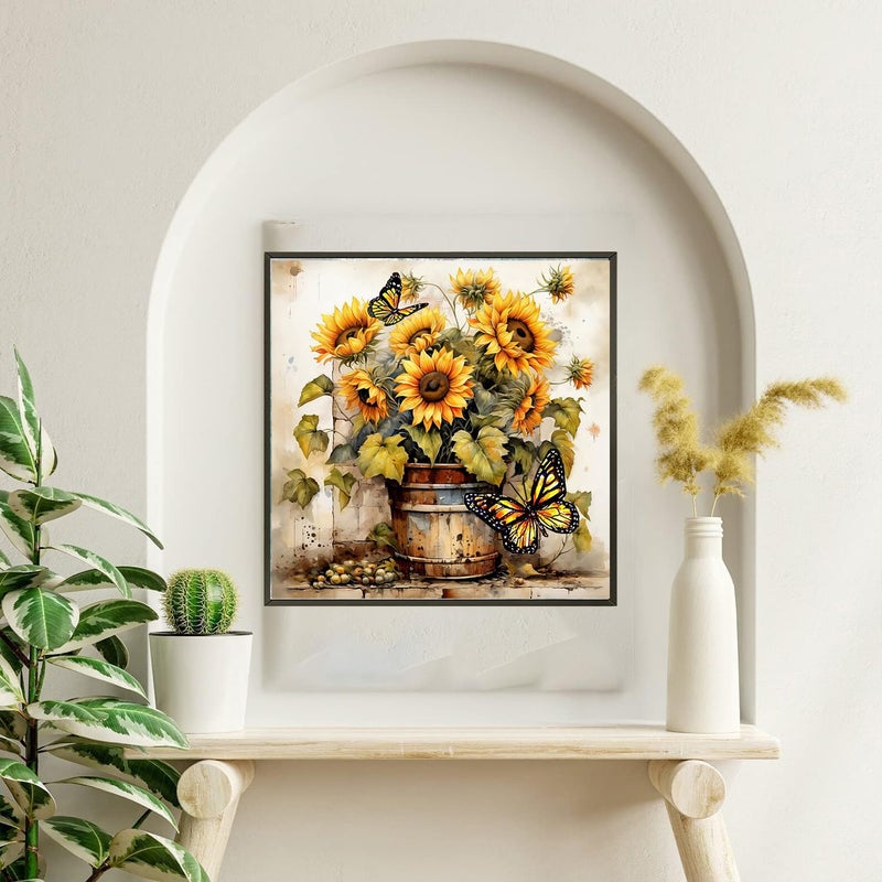 igoodom Diamond Art Kits for Adults, Sunflowers Diamond Art Kits, Full Drill Round Sunflowers Butterfly Diamond Painting Kits, DIY Gem Art and Crafts for Home Wall Decor Gift 14x14inch - Image 3
