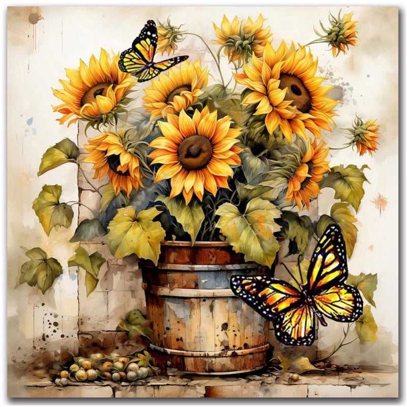 igoodom Diamond Art Kits for Adults, Sunflowers Diamond Art Kits, Full Drill Round Sunflowers Butterfly Diamond Painting Kits, DIY Gem Art and Crafts for Home Wall Decor Gift 14x14inch - Image 1