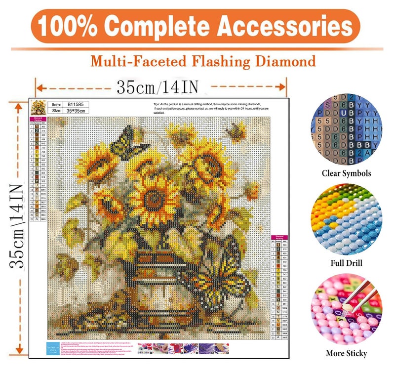 igoodom Diamond Art Kits for Adults, Sunflowers Diamond Art Kits, Full Drill Round Sunflowers Butterfly Diamond Painting Kits, DIY Gem Art and Crafts for Home Wall Decor Gift 14x14inch - Image 5