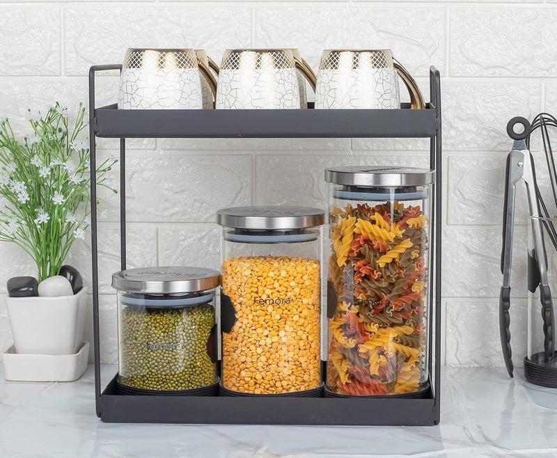 Femora Storage Jars Borosilicate Glass With Silicon Bottom Air Tight Jar with Steel Lid, 900 ML, Pack of 2 Jars - Image 2