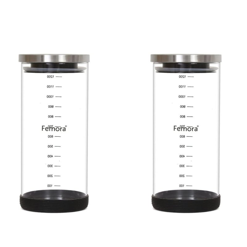 Femora Storage Jars Borosilicate Glass With Silicon Bottom Air Tight Jar with Steel Lid, 900 ML, Pack of 2 Jars - Image 1