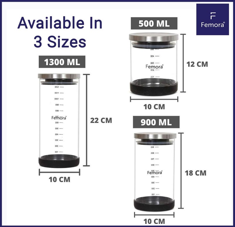 Femora Storage Jars Borosilicate Glass With Silicon Bottom Air Tight Jar with Steel Lid, 900 ML, Pack of 2 Jars - Image 3