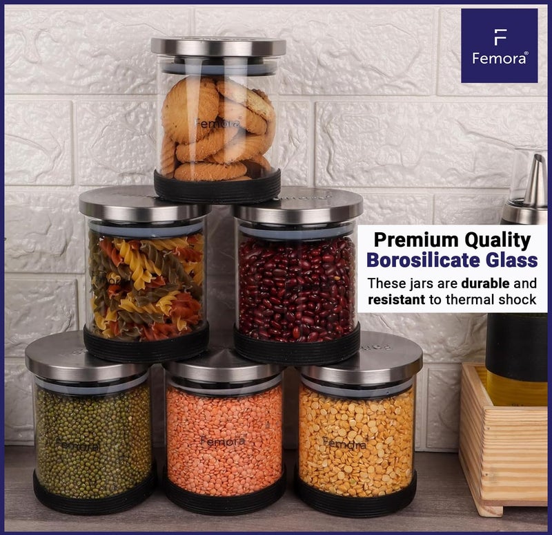 Femora Storage Jars Borosilicate Glass With Silicon Bottom Air Tight Jar with Steel Lid, 900 ML, Pack of 2 Jars - Image 5