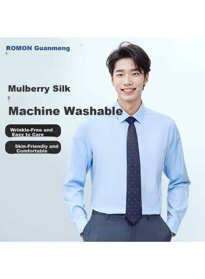 Romon Romon Men's Long-sleeve Shirt, Business Wrinkle-free Professional Work Uniform Shirt For Men, Blue M - Image 1