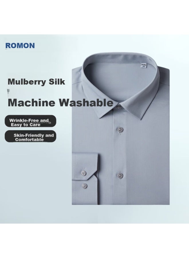 Romon Romon Men's Long-sleeve Shirt, Business Wrinkle-free Professional Work Uniform Shirt For Men, Blue M - Image 2