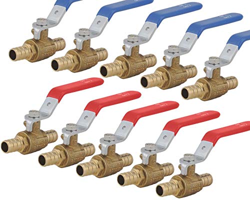 LD- 1/2" PEX Brass Ball Valve,1/2-in PEX LF Brass Shut off Ball Valve with Red & Blue Long Lever, Pex Barb Water Valve with cUPC Certified for Cold and Hot water-LD Brand (10-Pack) - Image 1