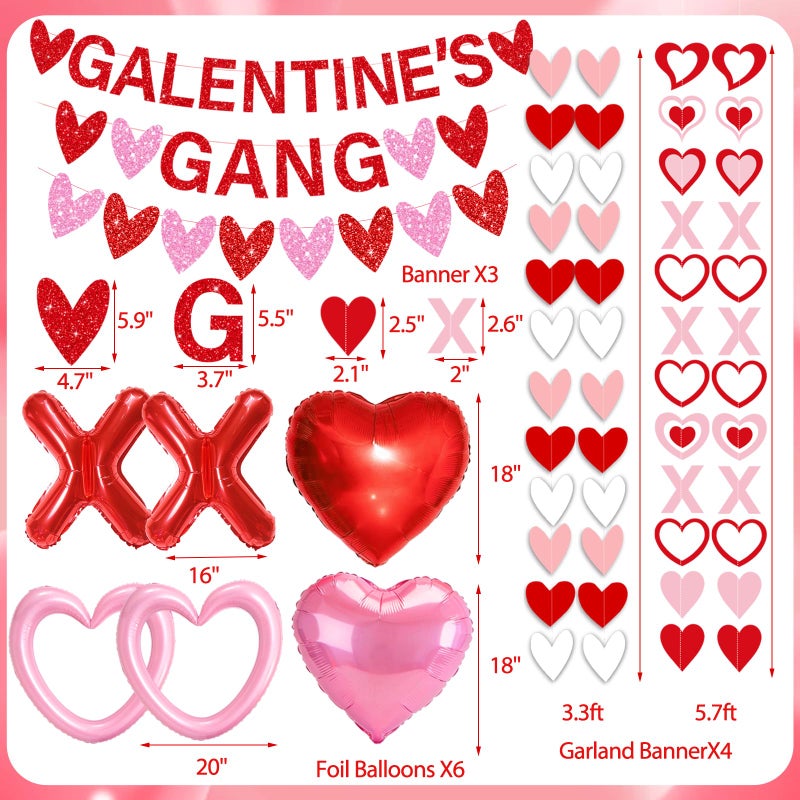 Bolake Galentines Day Decorations for Party Set Galentines Gang Banner Red Pink Heart Garland Banners X Letters & Pink Heart Foil Balloons for Galentine's Valentine's Day Decorations - Image 2