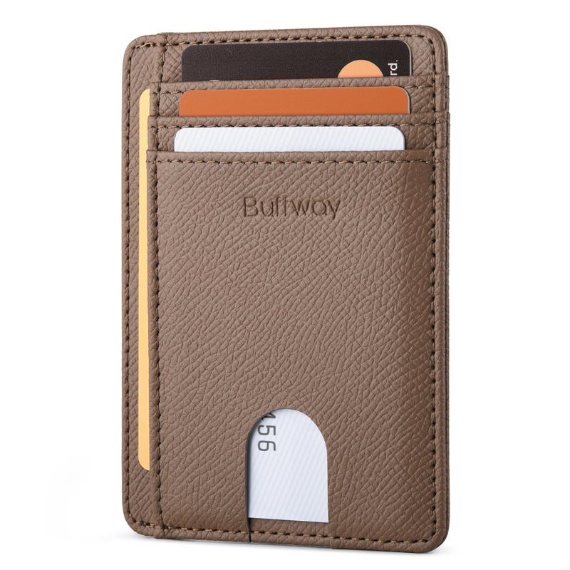 Buffway Slim Minimalist Front Pocket RFID Blocking Leather Wallets for Men and Women - Galaxy Maroon - Image 1