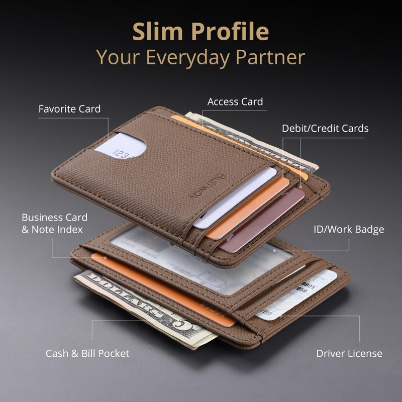 Buffway Slim Minimalist Front Pocket RFID Blocking Leather Wallets for Men and Women - Galaxy Maroon - Image 3