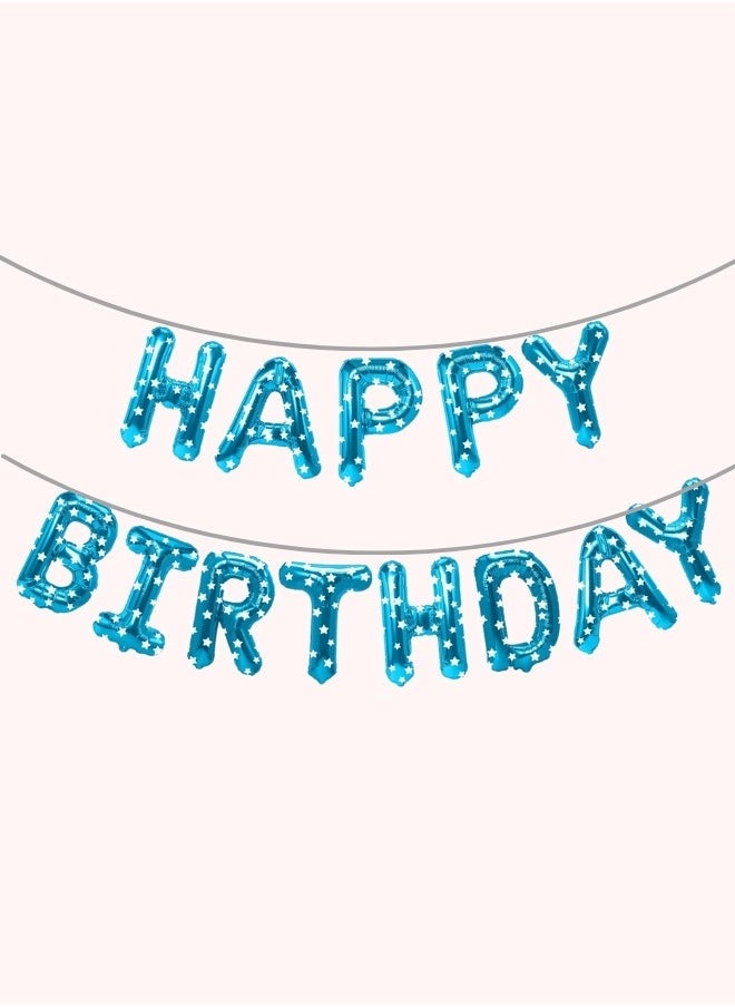 INSX HAPPY BIRTHDAY Balloon Set - 16 Inch Letter Balloons with Straw and Ribbon - Easy to Inflate and Hang - Durable and Reusable - Perfect for Birthday Party Decorations (Blue Color Star Design) - Image 1