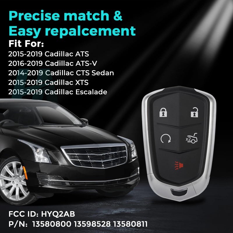 HelloAuto Car Key Fob Keyless Entry Remote Fit for Cadillac ATS Escalade XTS CTS XT5 2014-2019, for Cadillac CTS Sedan, KeyFob 5 Button Accessories(HYQ2AB) - Image 2