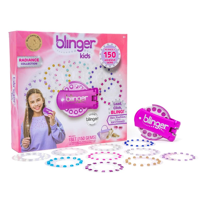 blinger Radiance Collection Starter Kit Gem Stamper with 150 Rhinestones Simply Load Click Bling DIY Bedazzler Kit for Hair Clothes Crafts