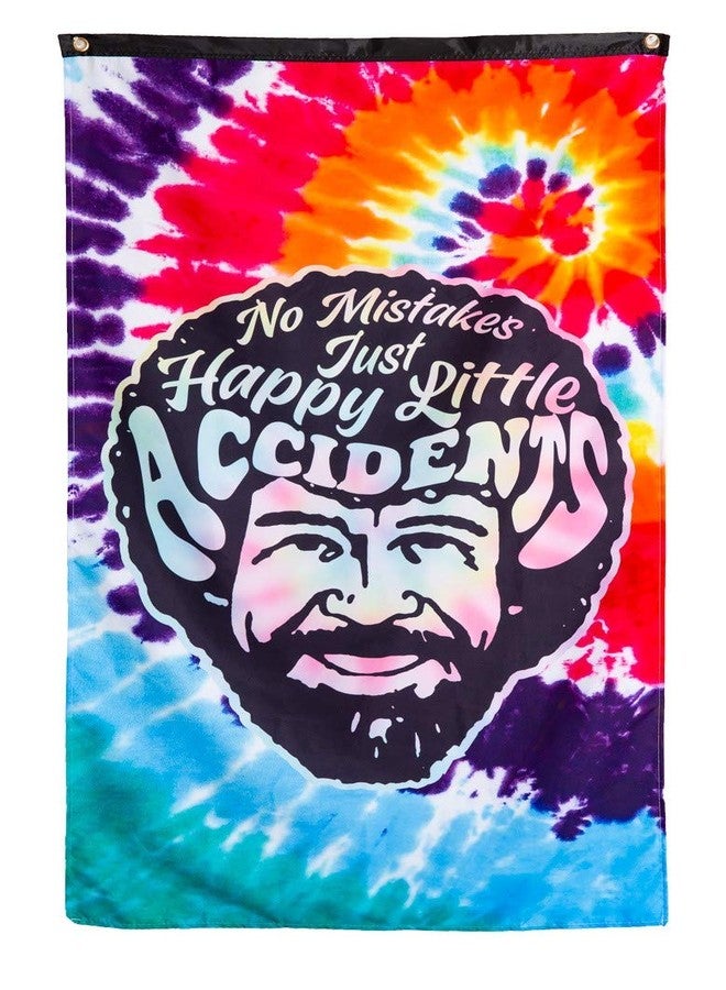 Calhoun Officially Licensed Bob Ross Happy Little Accidents Tie Dye Tapestry Wall Banner - 30" by 50" - Image 1