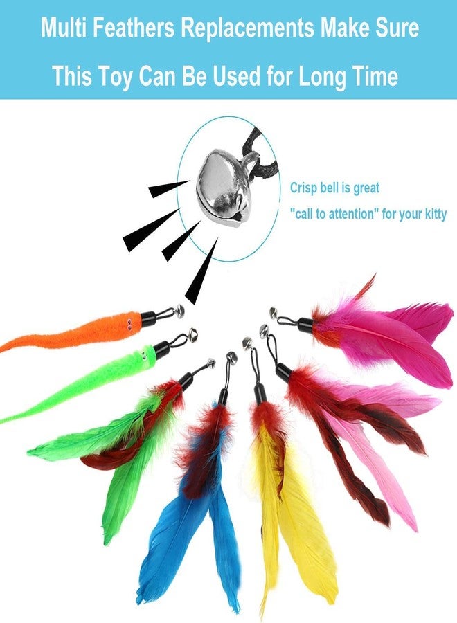 Fariox Feather Teaser Cat Toy, 1 Pcs Retractable Interactive Cat Teaser Rods, 10 Pcs Replacement Colorful Feather Refills with Bells, Feather Dangler Funny Exercise for Indoor Cat Kitten Catcher - Image 3