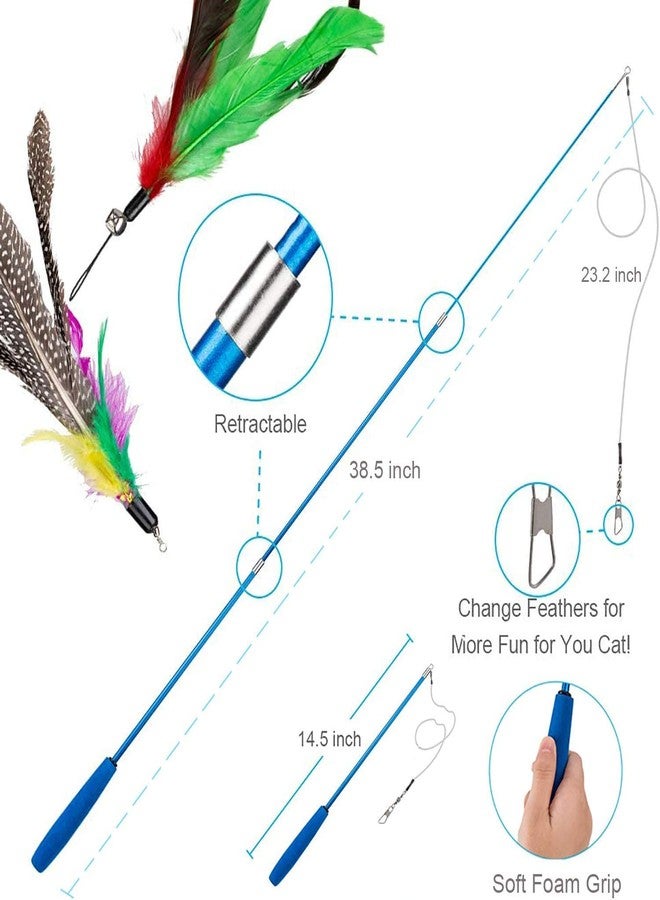 Fariox Feather Teaser Cat Toy, 1 Pcs Retractable Interactive Cat Teaser Rods, 10 Pcs Replacement Colorful Feather Refills with Bells, Feather Dangler Funny Exercise for Indoor Cat Kitten Catcher - Image 2