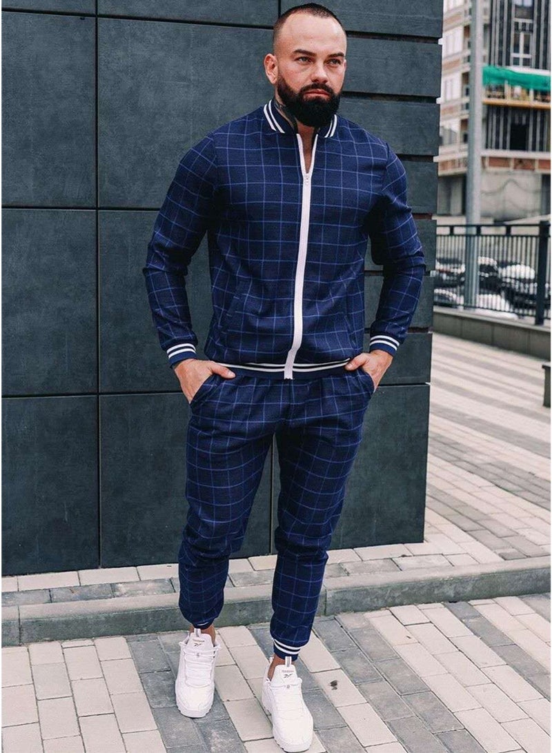 Men's Sports Set: Checkered Zip-Up Jacket And Pants - Image 1