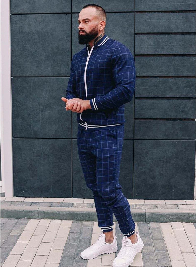Men's Sports Set: Checkered Zip-Up Jacket And Pants - Image 2