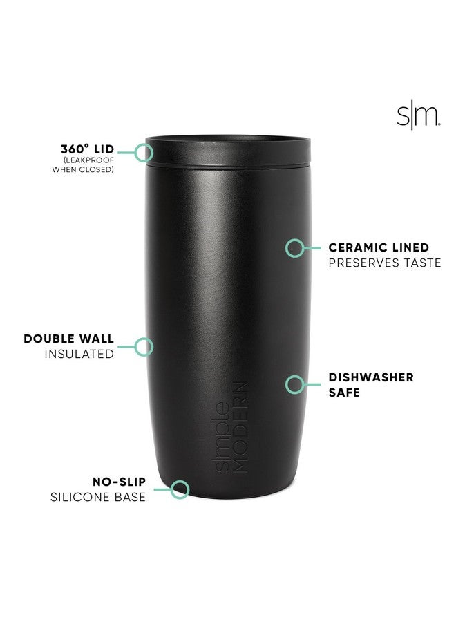 Simple Modern Travel Coffee Mug Tumbler with 360° Lid | Ceramic-Lined Insulated Stainless Steel Cold Brew Iced Coffee Cup | Gifts for Women Men Her Him | Voyager Signature | 16oz | Midnight Black - Image 3