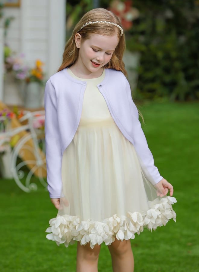 Yekaty Girls Sweaters Long Sleeve Cardigan Bolero Shrugs Button Down Closure Cover Up Tops for Toddler Kids 4-12 Years, White, 10-11 Years - Image 3