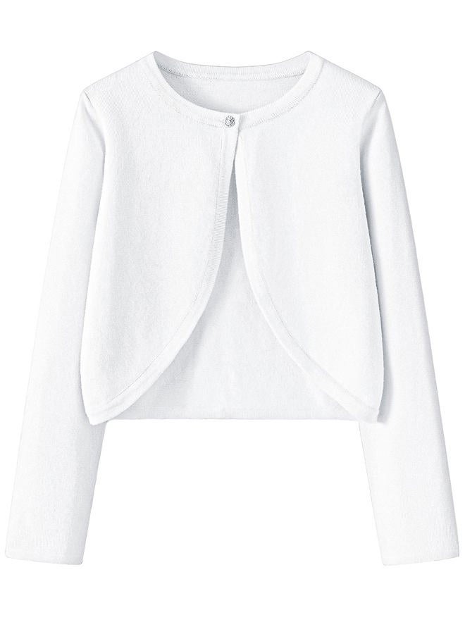 Yekaty Girls Sweaters Long Sleeve Cardigan Bolero Shrugs Button Down Closure Cover Up Tops for Toddler Kids 4-12 Years, White, 10-11 Years - Image 1