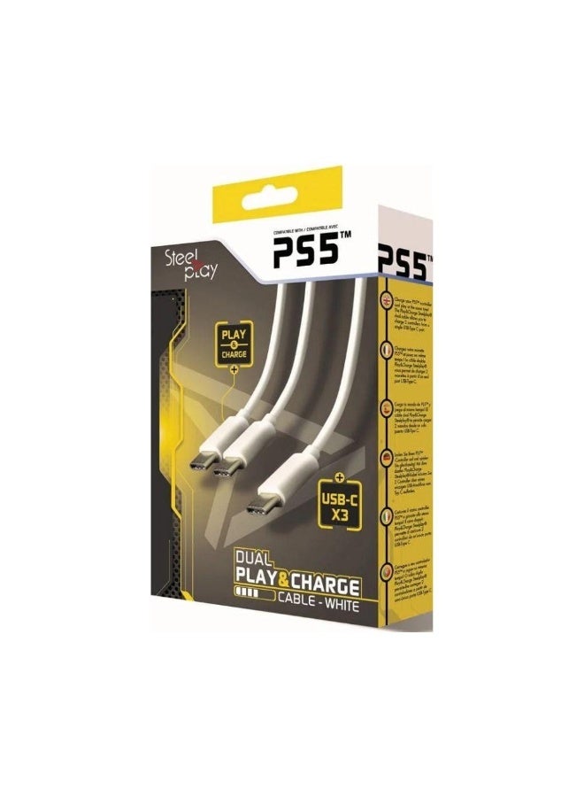 ستيل بلاي - كابل الشحن واللعب المزدوج لجهاز PS5 - أبيض