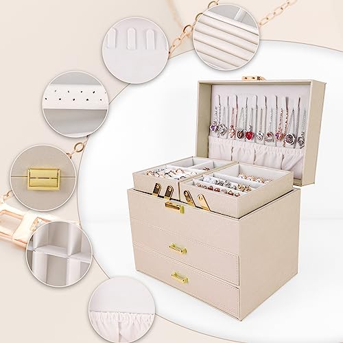 Dajasan صندوق تنظيم المجوهرات داجاسان، صندوق حامل المجوهرات، صندوق مجوهرات من جلد PU، فكرة هدية ليوم الحب، عيد الميلاد، عيد الأم، عيد الميلاد (شمبانيا) - Image 4