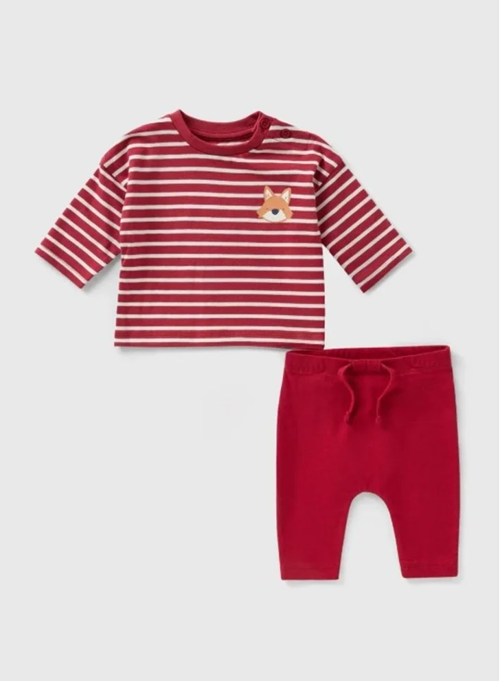 Matalan Baby Red Fox Stripe Top &amp; Legging Set