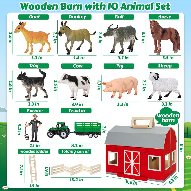 GMAOPHY Farm Animals Toys for 3+ Year Old Toddlers Girls Boys, Big Wooden Barn Farm with Figures Animals Toy for Kids, Farm Playset Educational Learning Toys, Ideal Christmas Birthday Gifts - Image 3