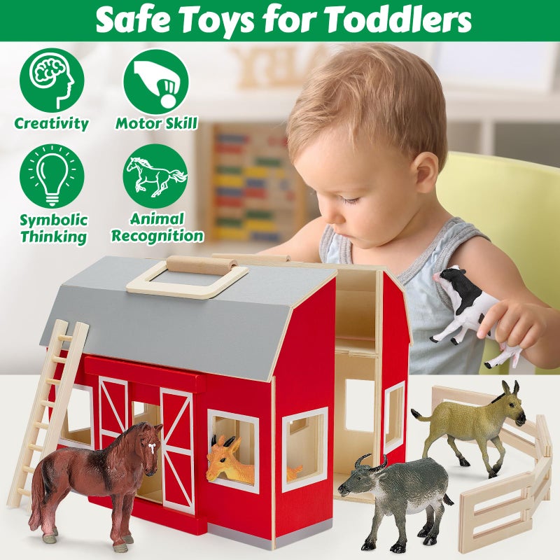 GMAOPHY Farm Animals Toys for 3+ Year Old Toddlers Girls Boys, Big Wooden Barn Farm with Figures Animals Toy for Kids, Farm Playset Educational Learning Toys, Ideal Christmas Birthday Gifts - Image 5