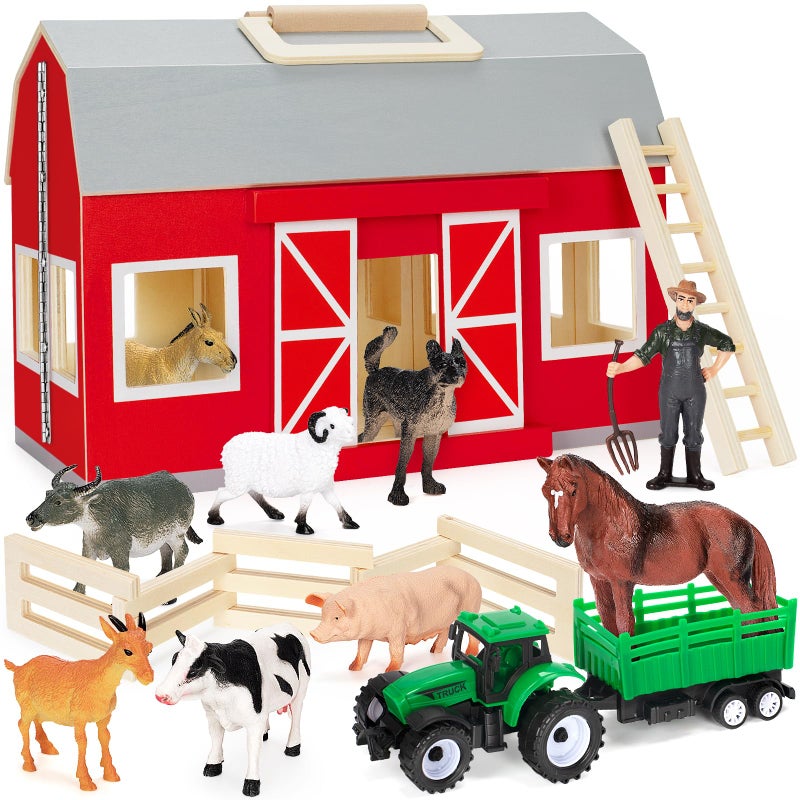 GMAOPHY Farm Animals Toys for 3+ Year Old Toddlers Girls Boys, Big Wooden Barn Farm with Figures Animals Toy for Kids, Farm Playset Educational Learning Toys, Ideal Christmas Birthday Gifts - Image 1