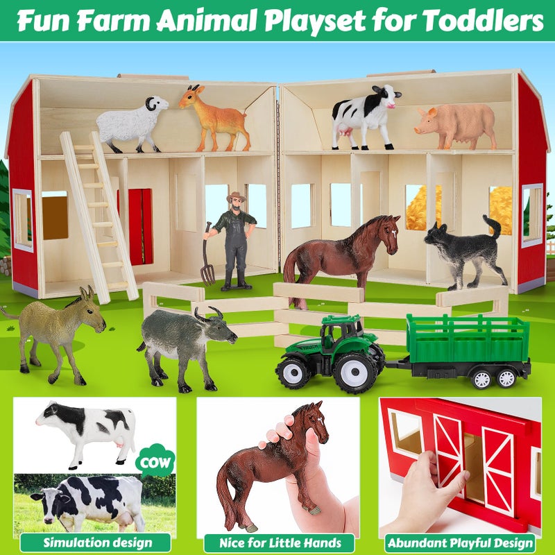 GMAOPHY Farm Animals Toys for 3+ Year Old Toddlers Girls Boys, Big Wooden Barn Farm with Figures Animals Toy for Kids, Farm Playset Educational Learning Toys, Ideal Christmas Birthday Gifts - Image 2