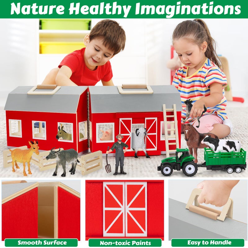 GMAOPHY Farm Animals Toys for 3+ Year Old Toddlers Girls Boys, Big Wooden Barn Farm with Figures Animals Toy for Kids, Farm Playset Educational Learning Toys, Ideal Christmas Birthday Gifts - Image 4