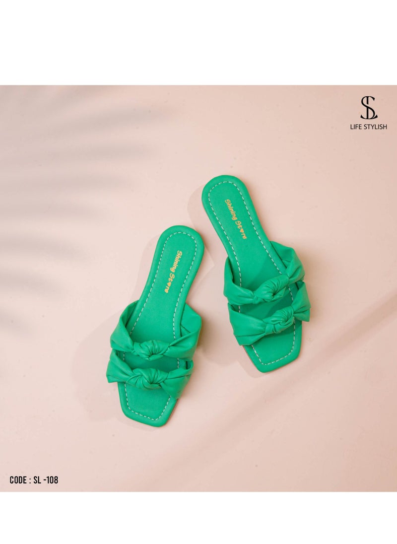 LIFESTYLISH - SL-108 Leather Slipper With Two Bond - Green - Image 1