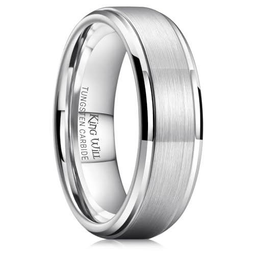 King Will 7mm Tungsten Ring for Men Silver Tungsten Wedding Band Matte Brushed Finish Comfort Fit Size 9.5 - Image 1