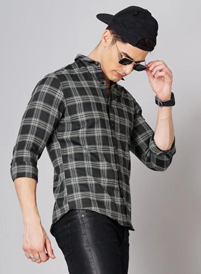 تايك تو قميص رجالي كاروهات أسود كاجوال من هارد سودا