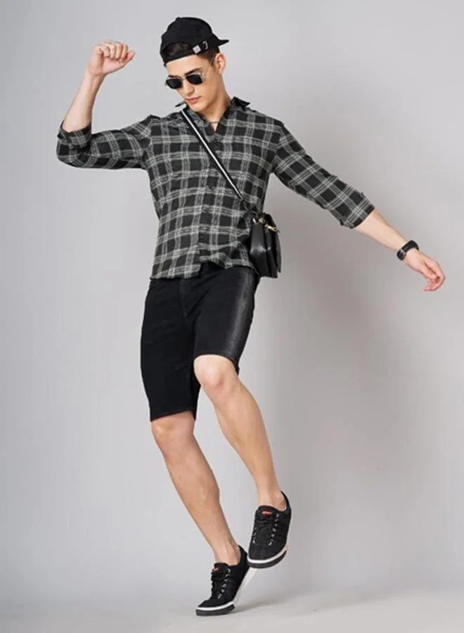 تايك تو قميص رجالي كاروهات أسود كاجوال من هارد سودا