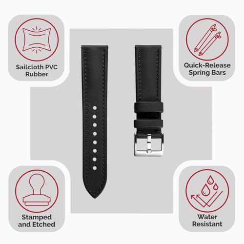 WatchGecko Atlas Sailcloth Waterproof Watch Strap – Quick-Release Spring Bars, Brushed Stainless-Steel Buckle, 18mm-22mm Sizes, 5 Colour Options – Durable & Comfortable, 18mm - Image 2