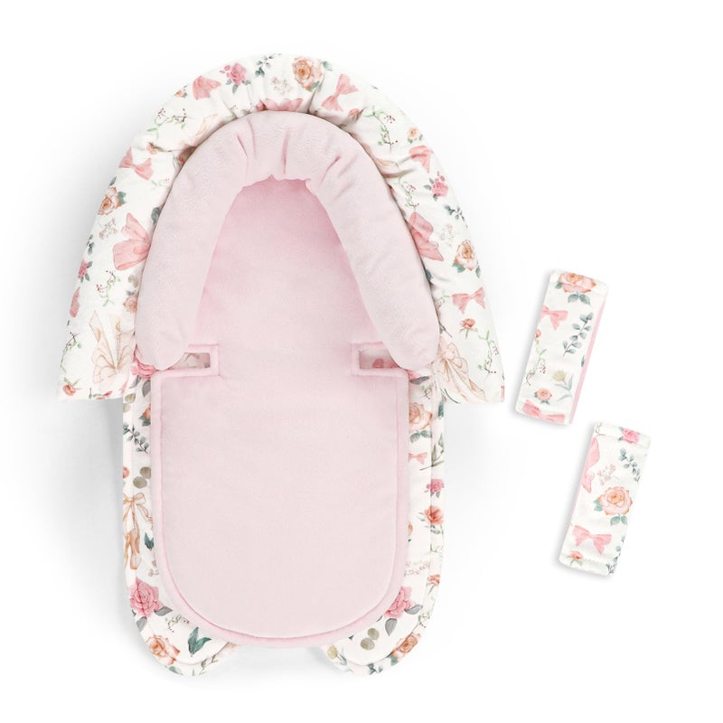 GFU Baby Car Seat Head Support for Newborn, 2 in 1 Infant Car Seat Head Body Support with Strap Pads, Soft Stroller Cushion Pillow Insert for Girls, Fits for Stroller, Swing, Pink Floral - Image 1