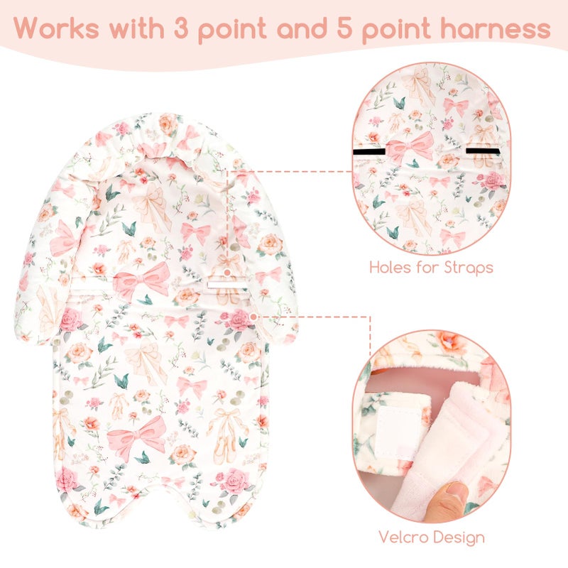 GFU Baby Car Seat Head Support for Newborn, 2 in 1 Infant Car Seat Head Body Support with Strap Pads, Soft Stroller Cushion Pillow Insert for Girls, Fits for Stroller, Swing, Pink Floral - Image 3