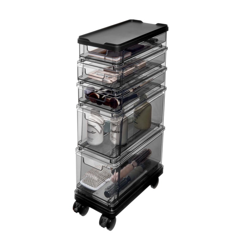 iDesign The Sarah Tanno Collection Small 5Drawer Stacking Cosmetic Organizer Cart SmokeBlack