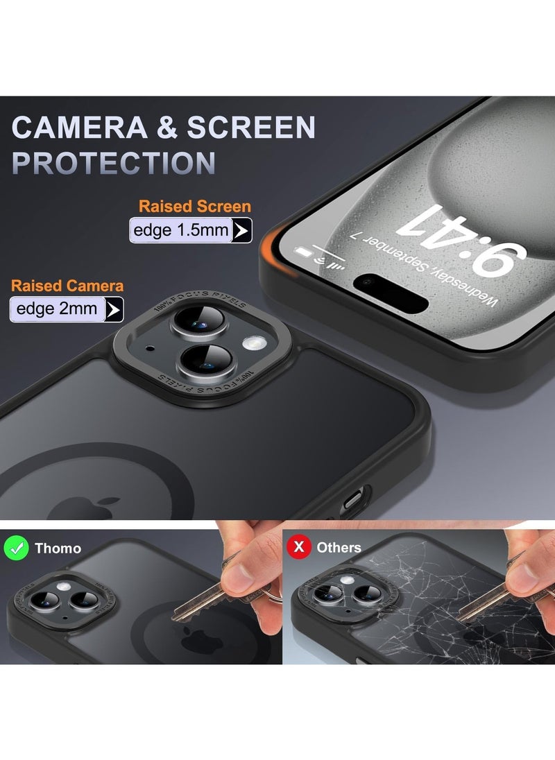 Generic - Magnetic Case for iPhone 14 Plus/15 Plus 6.7 Inch Case Translucent Matte Phone Case Slim Thin Shockproof Anti-Yellow Women Men Girls Boys Protective Cover (Black) - Image 1