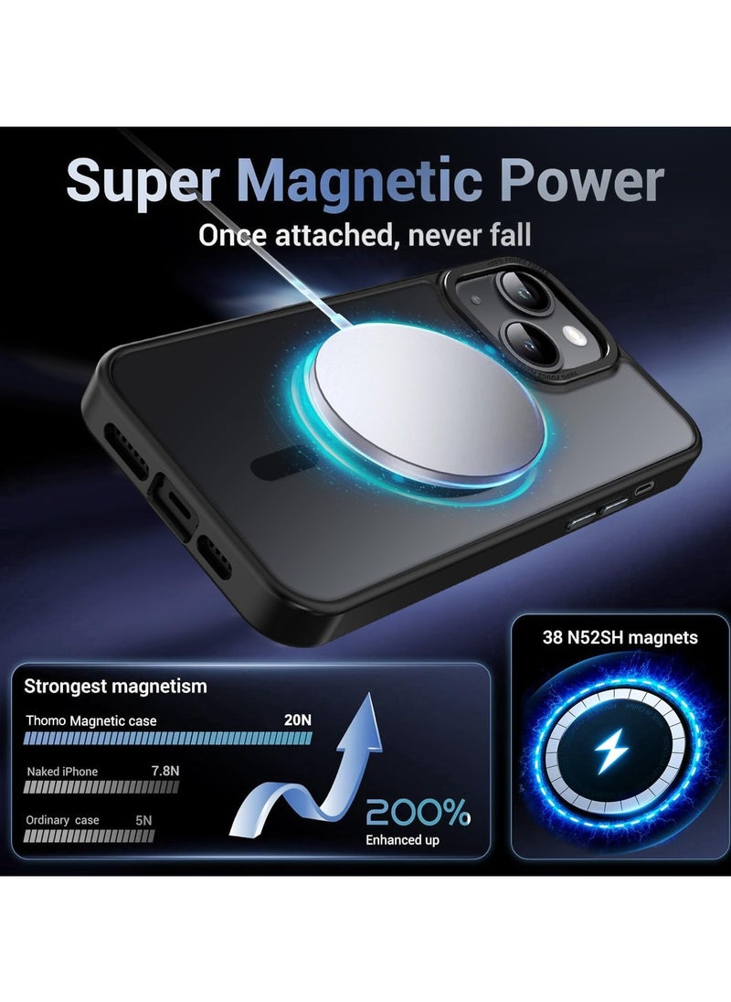 Generic - Magnetic Case for iPhone 14 Plus/15 Plus 6.7 Inch Case Translucent Matte Phone Case Slim Thin Shockproof Anti-Yellow Women Men Girls Boys Protective Cover (Black) - Image 1
