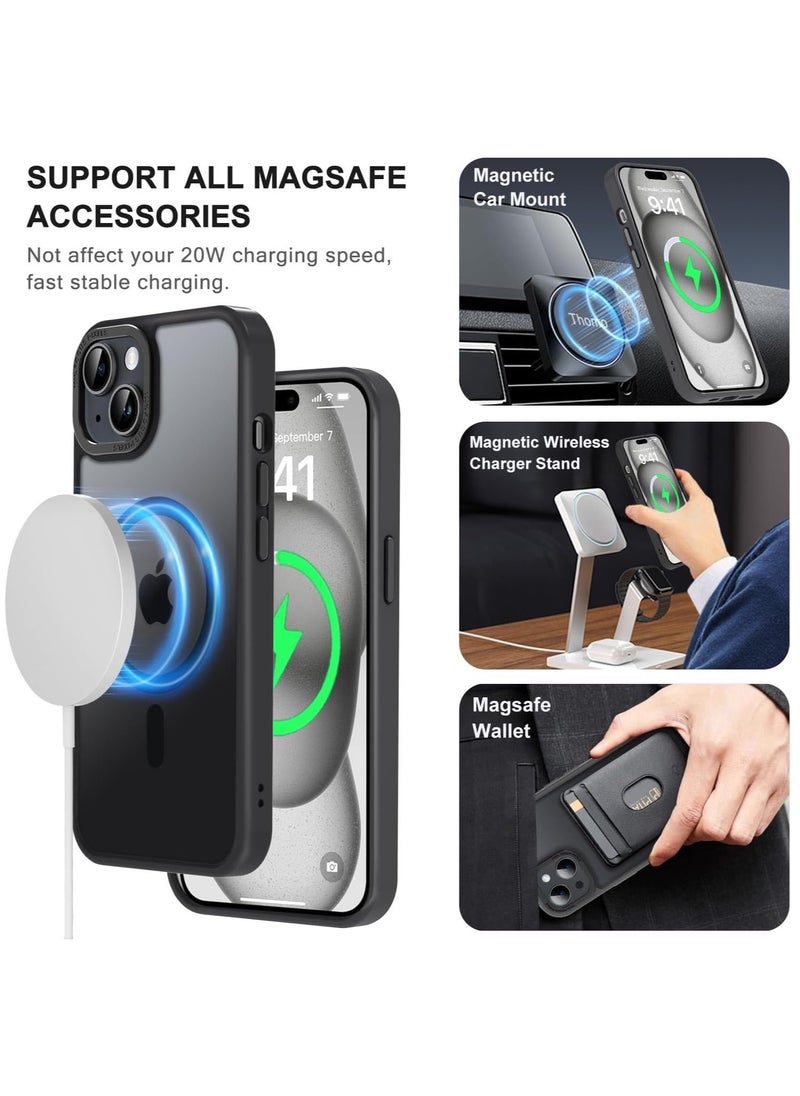 Generic - Magnetic Case for iPhone 14 Plus/15 Plus 6.7 Inch Case Translucent Matte Phone Case Slim Thin Shockproof Anti-Yellow Women Men Girls Boys Protective Cover (Black) - Image 1