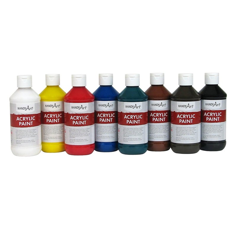 Handy Art 8 Color 8 Oz Primary Acrylic Color Paint Set Assorted