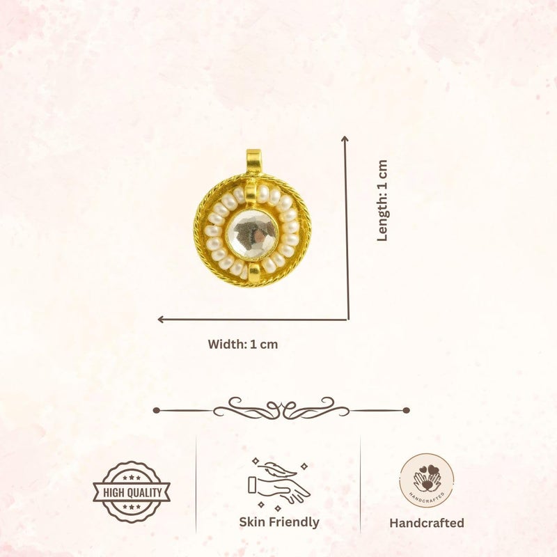 ACCESSHER American Diamond Shaped Nosepin with Beaded Pearl Outline, Gold Tone, Traditional Indian Faux Pearl Detailing, Non-Pierced Nose Accessory - Image 4