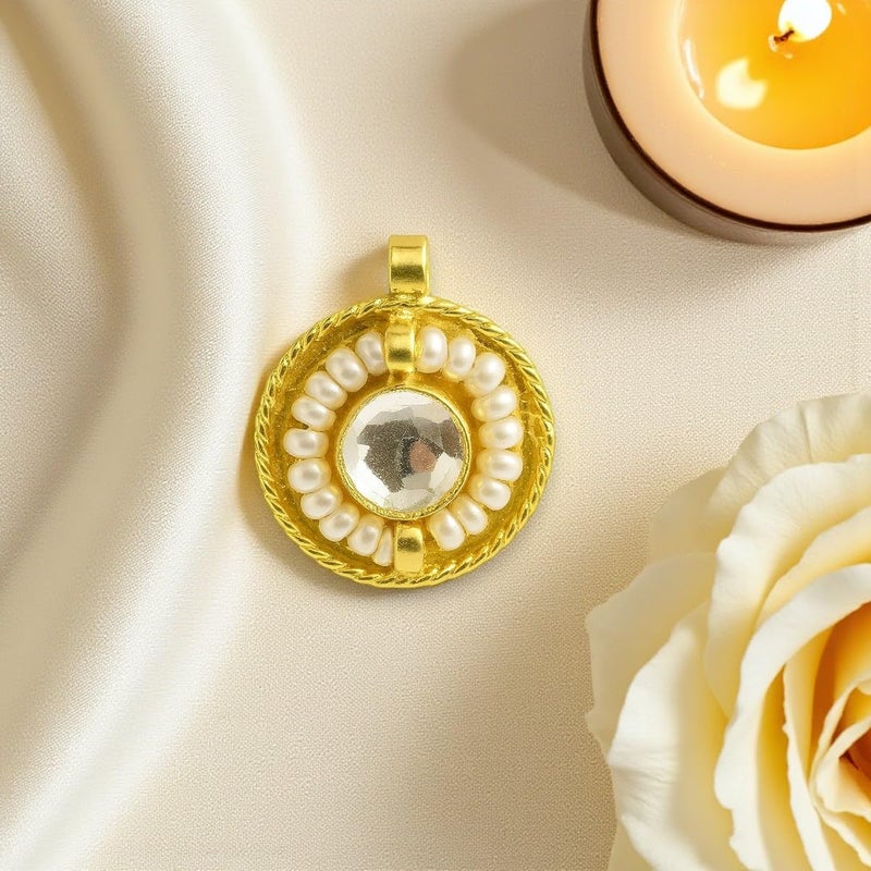 ACCESSHER American Diamond Shaped Nosepin with Beaded Pearl Outline, Gold Tone, Traditional Indian Faux Pearl Detailing, Non-Pierced Nose Accessory - Image 2