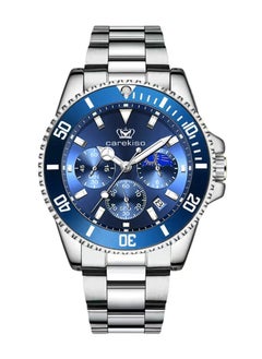 carekiso Men's Quartz Silver Stainless Steel Band Blue Dial Watch 41mm  - Image 1