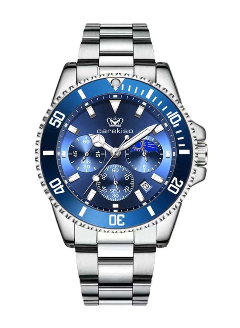 carekiso Men's Quartz Silver Stainless Steel Band Blue Dial Watch 41mm  - Image 1