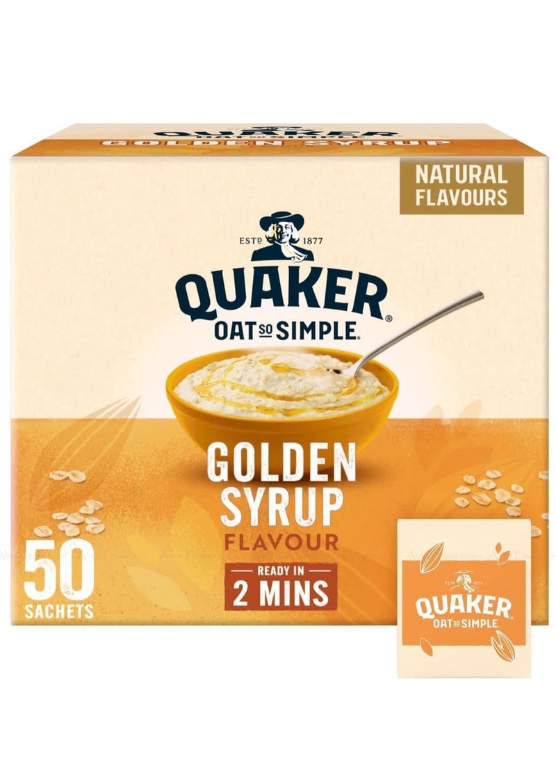 كويكر 50 قطعة من دقيق الشوفان الفوري البسيط مناسب كغذاء للأطفال بنكهة الشراب الذهبي مغلفة بشكل فردي - Image 1